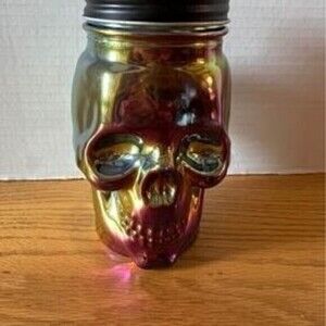 Iridescent drinking glass skull rainbow sipper mason jar cup tumbler​​​​